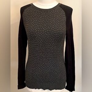 MICHAEL Michael Kors Black Gray Front Studded M Edgy Chic Glam Goth Whimsy Top